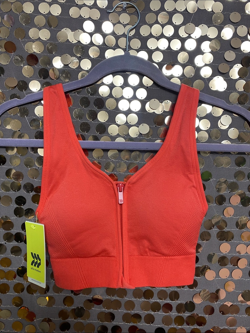 all in motion Neon Red Seamless Zip Front Bra size small #1526